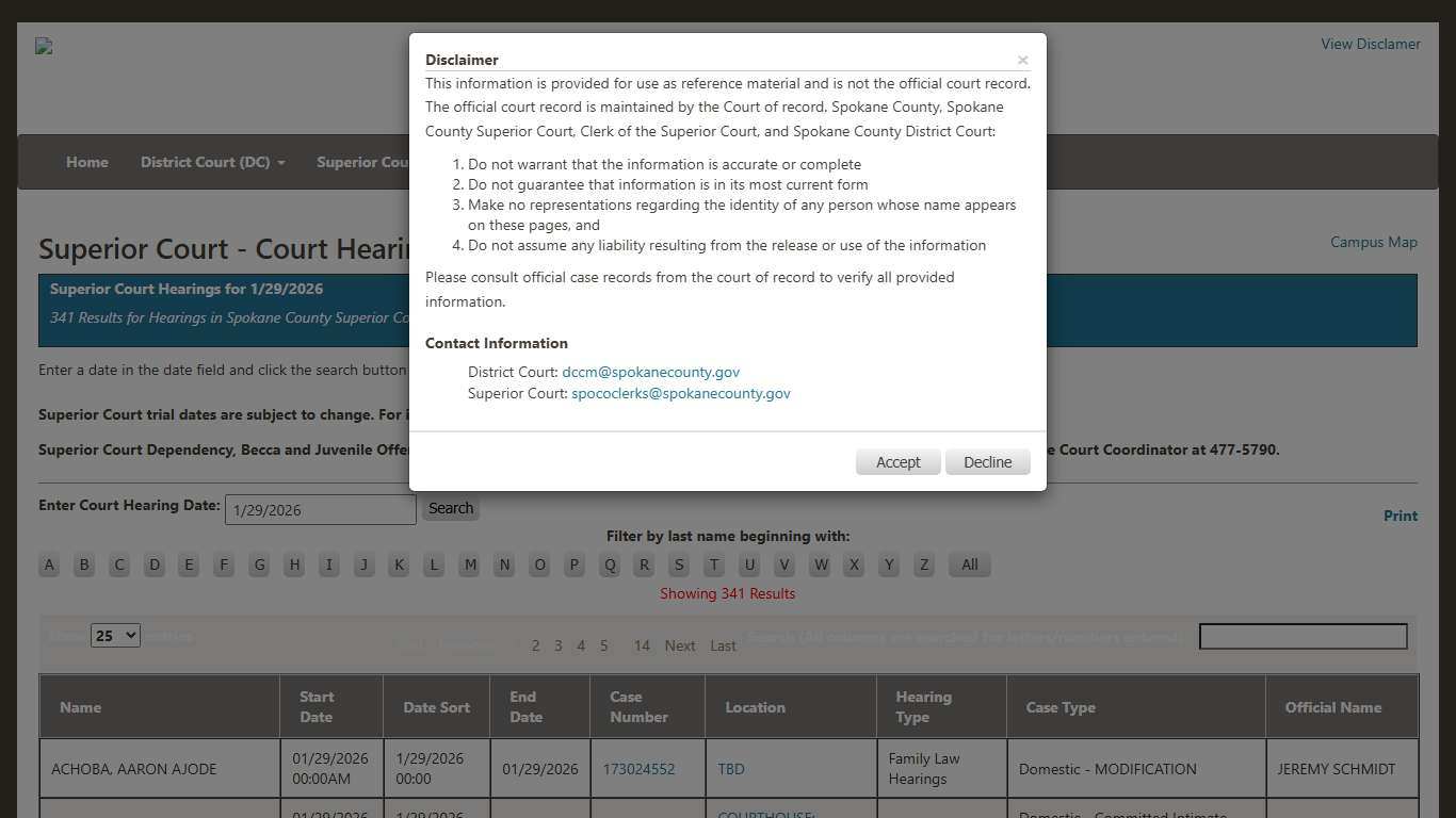 Spokane County Court Viewer