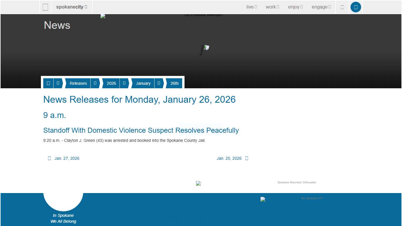 News Releases for Monday, January 26, 2026 - City of Spokane, Washington
